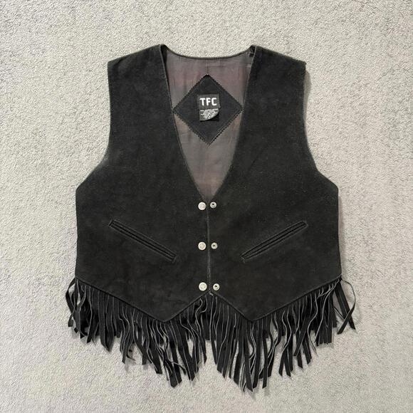 Jackets & Blazers - TFC Western Suede Fringe Vest Size L Leather Aztec Boho USA Men’s